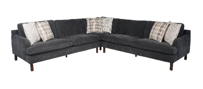 Jorja 3-Piece Granite Grey Chenille Fabric Sectional with Wood Legs and Six Accent Pillows