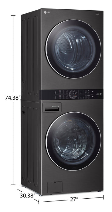 LG 5.2 Washer/7.4 Dryer Cu. Ft. Front-Load High-Efficiency Steam Washtower™ - Black Steel - WKGX201H… 