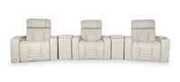 Zen 5-Piece Leather-Look Fabric Home Theatre Power Reclining Sectional with Massage - Apricot