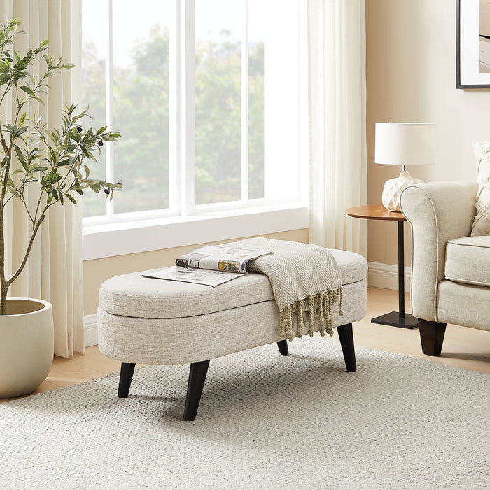 Montreal Oval Fabric Storage Ottoman - White