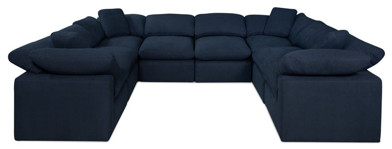 Eclipse Modular 8-Piece Linen-Look Fabric Sectional with Reversible Feather Down Cushions - Navy Blue 