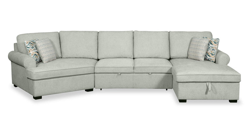 Scott Living Haven 3-Piece Left-Facing Chenille Fabric Cuddler Sleeper Sectional with Storage - Seafoam Blue