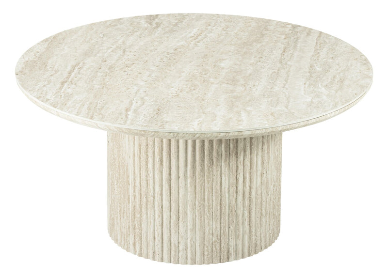 Sullivan 35.43\" Round Coffee Table with Sintered Stone Top - Beige Travertine