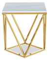 Amanda 21.5\" Modern Square End Table - White Marble Top with Gold Metal Base