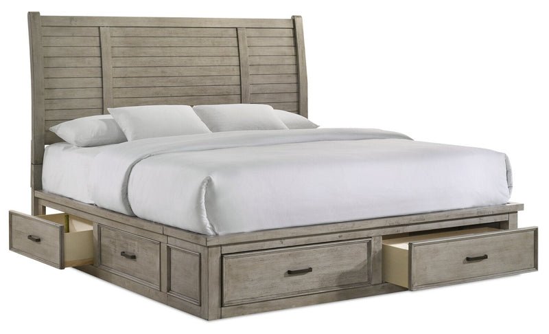 Levi Platform Storage Bed with Headboard & Frame, Wooden, Drift Grey - King Size 