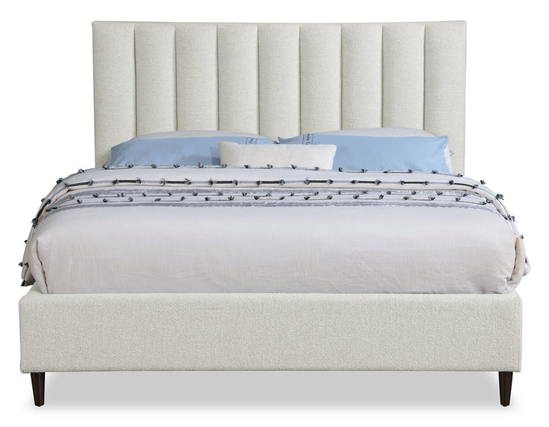 Kort & Co. Rain Upholstered Platform Bed in Taupe Fabric, Tufted - Full Size
