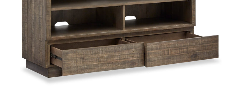 Elm 52” Rustic Pine Sofa Table with Storage and Cable Management - Brown