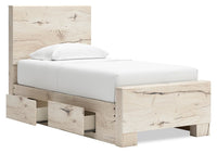 Derekson Storage Bed with 2 Built-In Side Drawers for Kids, Rustic White - Twin Size 