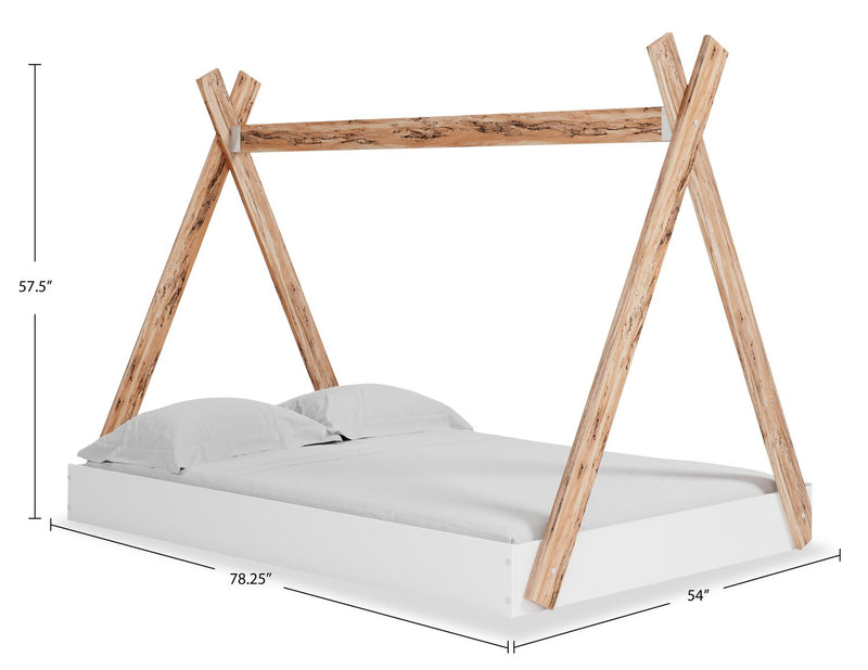 Wolf Platform Tent Bed for Kids, Two-tone White & Natural - Full Size 