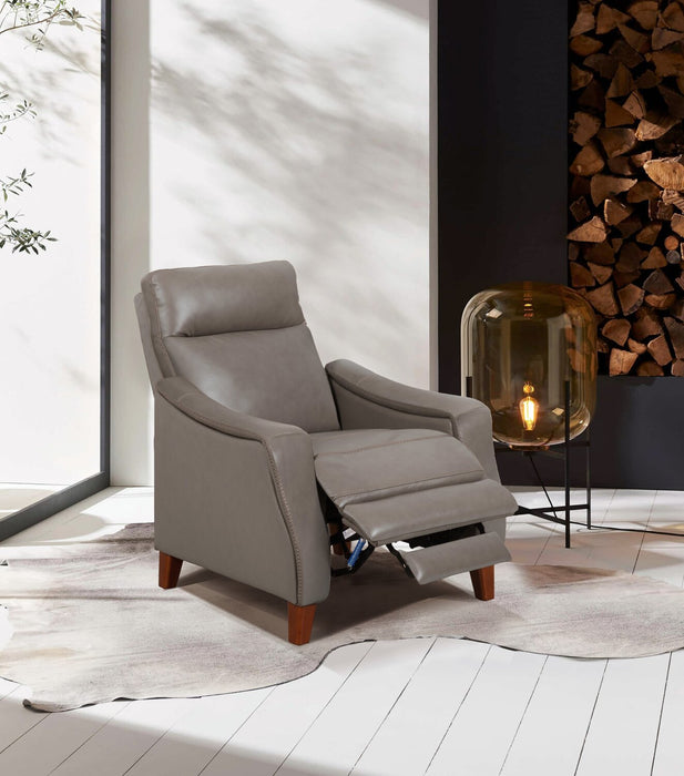 Natalie 32.5\" Grey Top-Grain Genuine Leather Pushback Reclining Chair with Wood Legs