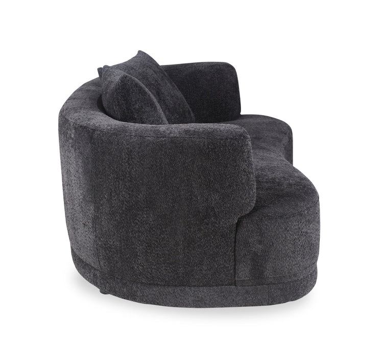 Primo Moon 78\" Wooly Raven Black Fabric Curved Loveseat with Accent Pillows 