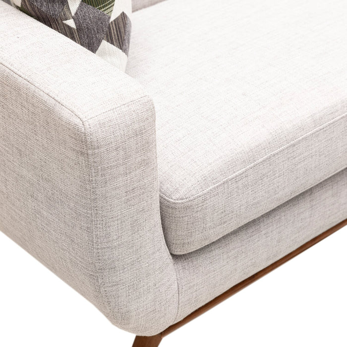 Kort & Co. Freeman 80” Dove White Linen-Look Fabric Condo Size Sofa with Wood Base and Legs
