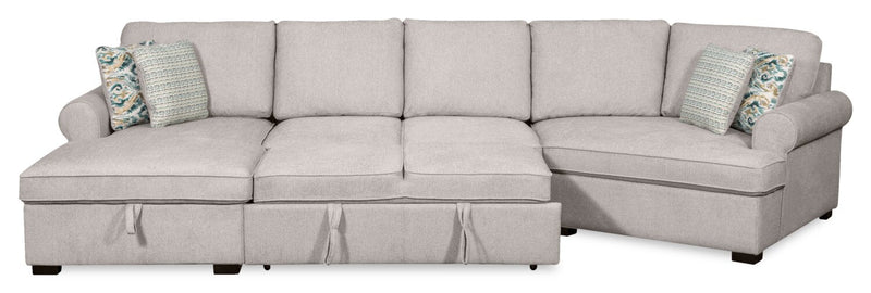 Scott Living Haven 3-Piece Right-Facing Chenille Fabric Cuddler Sleeper Sectional with Storage - Grey 