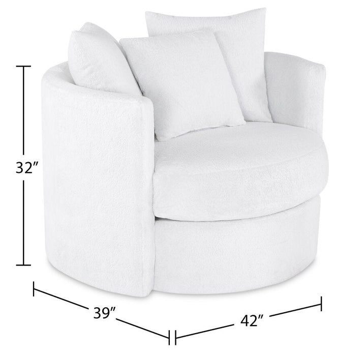 Made in Canada Midi 42\" Chenille Fabric Swivel Cuddler Accent Chair - Plush Heaven White 