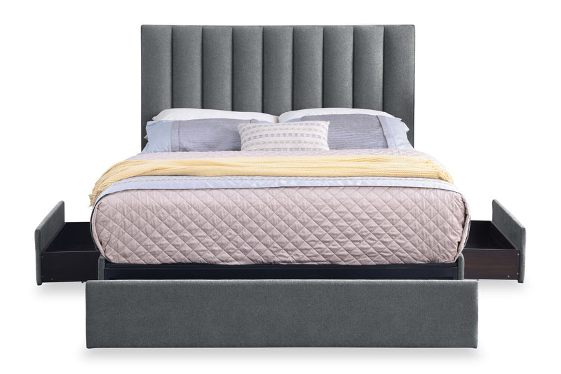 Amos Charcoal Upholstered Storage Bed with Channel Headboard - Queen
