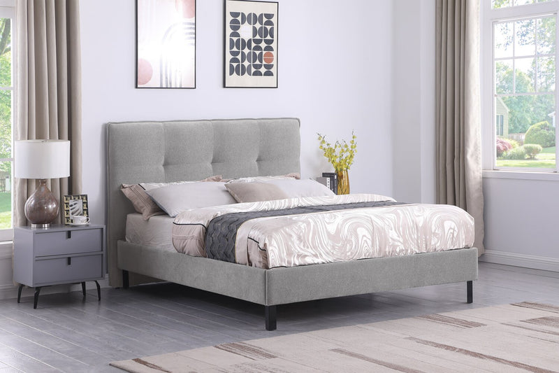 Amos Grey Upholstered Platform Bed Base - Queen