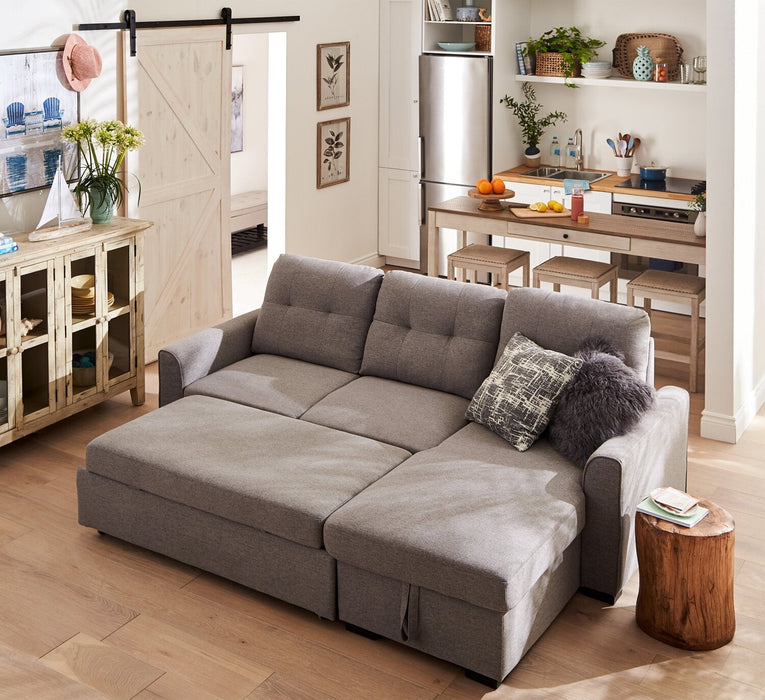 Carter 2-Piece Right-Facing Linen-Look Fabric Sleeper Sectional with Storage Chaise - Solis Grey 