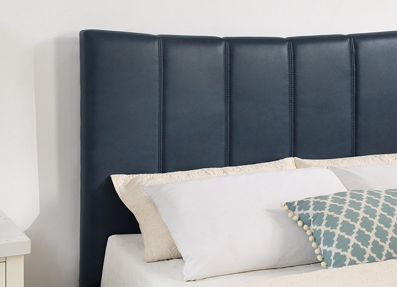 Paseo Platform Bed in Navy Vegan-Leather Fabric - Full Size