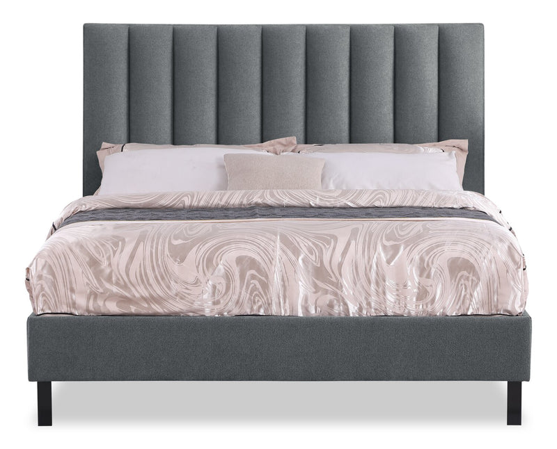 Amos Charcoal Upholstered Platform Bed Base - Queen