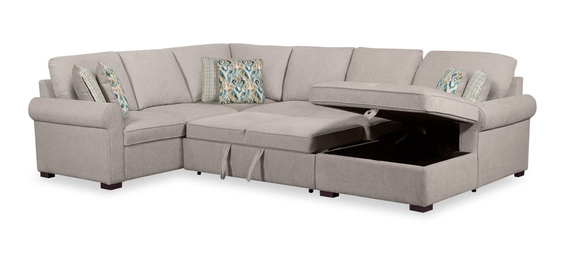 Haven 4-Piece Chenille Right-Facing Sleeper Sectional - Grey 