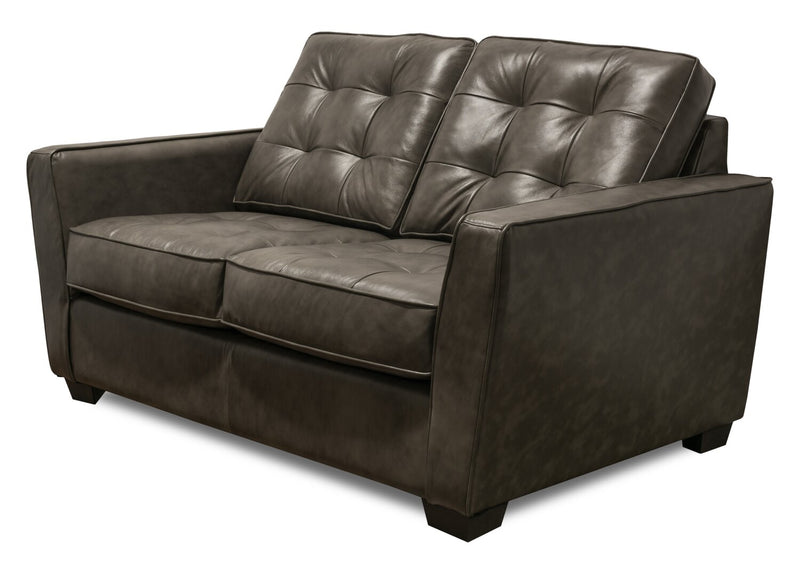 Clare 60\" Genuine Leather Loveseat with Button Tufting – Charcoal 
