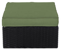 Barbados Outdoor Patio Ottoman - Hand-Woven Resin Wicker, UV & Weather Resistant - Black/Green