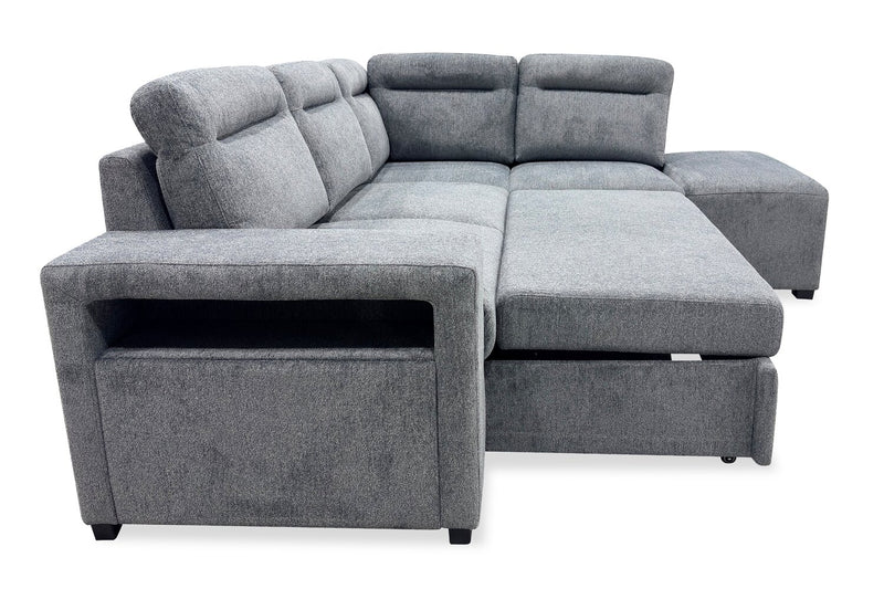 Coast 3-Piece Right-Facing Fabric Sleeper Sectional with Storage and Ottoman – Smoke