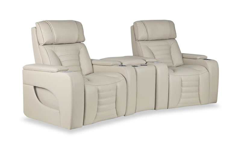 Zen 3-Piece Apricot Faux Leather Power Reclining Massage Home Theatre Sectional with Refrigerator Console