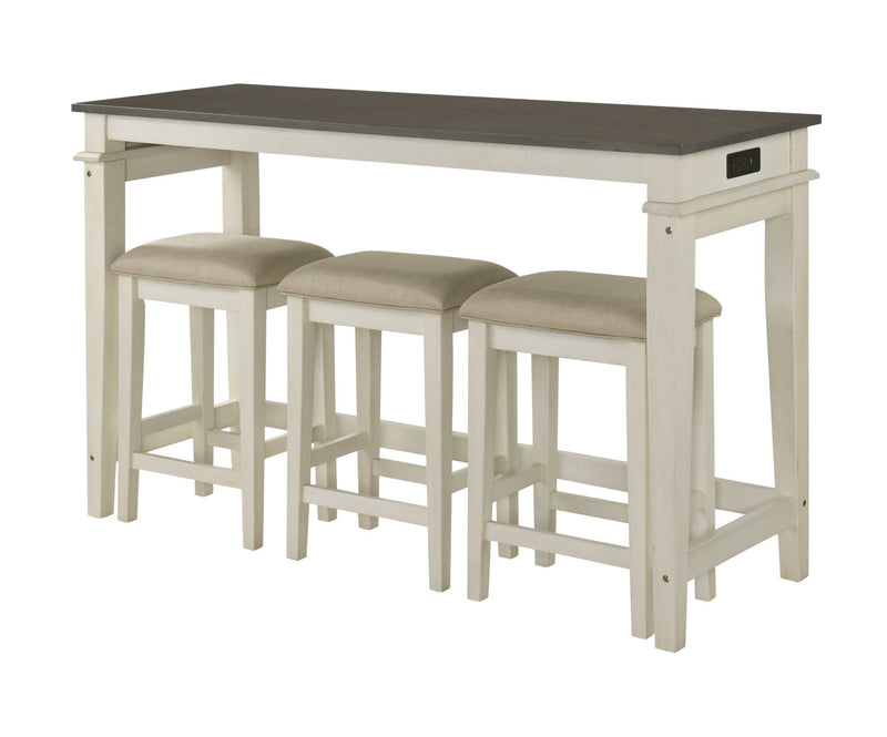 Nyles 60\" Contemporary Console Table with 3 Counter-Height Stools and USB Ports- Buttermilk