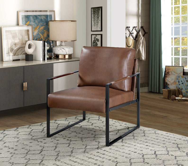 Nico 24.75\" Faux Leather Accent Chair with Metal Legs - Brown 