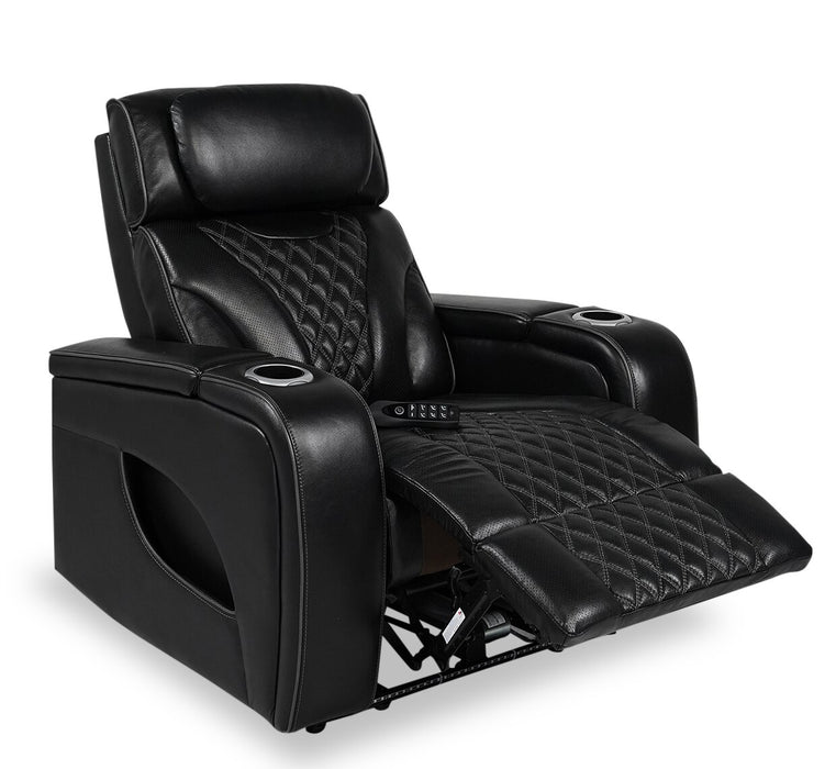 Elite Genuine Leather Power Recliner with Massage Function - Black