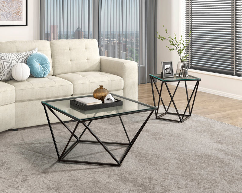 Prism 31.5\" Modern Glass Top Coffee Table – Glass with Metal Base 