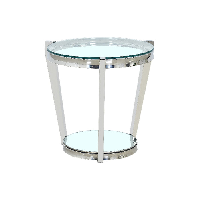 Yonge 22\" Modern Round Glass Top End Table with Shelf - Chrome Finish with Stainless Steel
