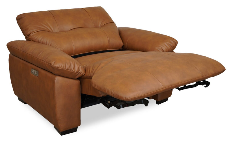 Bello 51.6\" Leather-Look Fabric Power Reclining Chair with Power Headrest- Brown