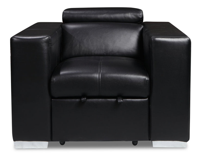 Drake 41.5\" Leather-Look Fabric Chair with Pull-Out Ottoman and Flip-Up Headrest - Black 