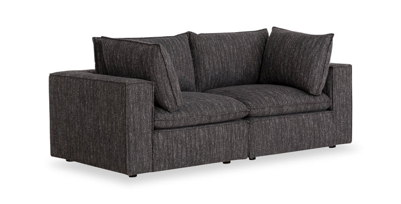 Fusion Modular 83.46\" Charcoal Grey Chenille Fabric Loveseat with Removable Feather Down Back Cushions 