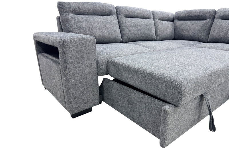Coast 3-Piece Right-Facing Fabric Sleeper Sectional with Storage and Ottoman – Smoke