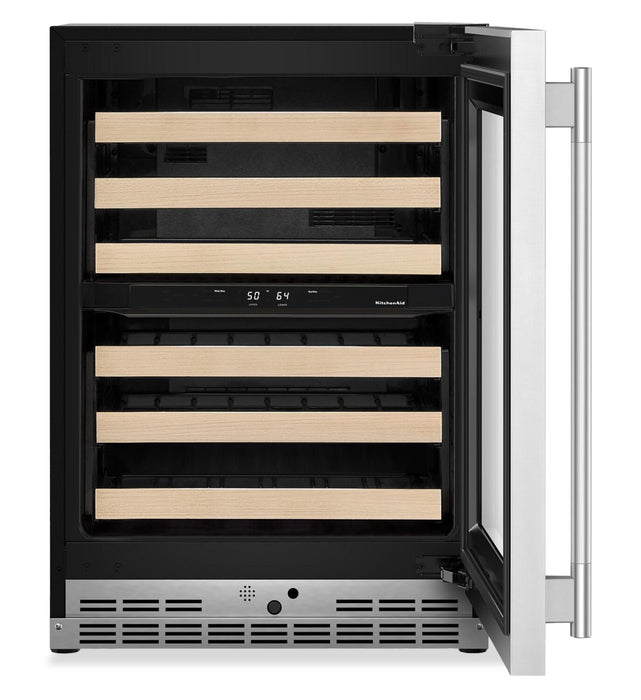 Kitchenaid® 24\" Undercounter Wine Cellar with Full-Extension Wood-Front Racks - KUWR524SPS