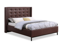 Hugo Upholstered Platform Bed in Brown Vegan-Leather Fabric, Tufted - King Size 