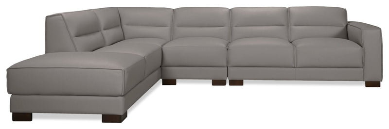 Citadel 3-Piece Left-Facing Top-Grain Genuine Leather Sectional with Rubberwood Legs - Grey