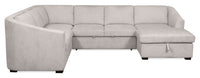 Envy 5-Piece Right-Facing Chenille Fabric Sleeper Sectional with Storage Chaise - Fog Grey 
