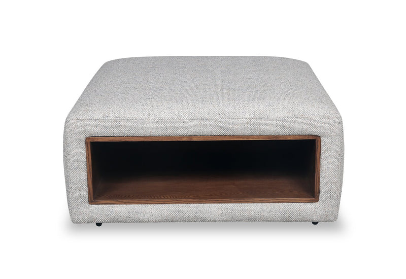 Geneva 32.5\" Cloud Beige Chenille Fabric Cocktail Ottoman with Storage and Wood Legs