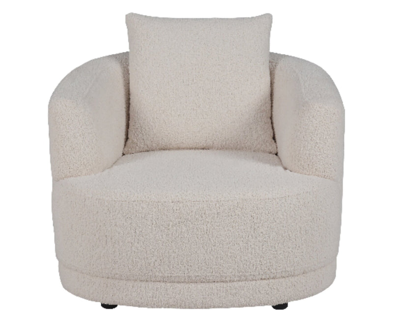 Primo Moon 35.8\" Wooly Almond White Fabric Curved Chair with Accent Pillow