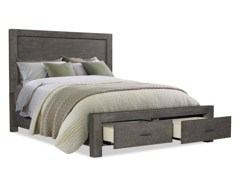 Koda Platform Storage Bed with Headboard & Frame, Wooden, Grey - Queen Size 