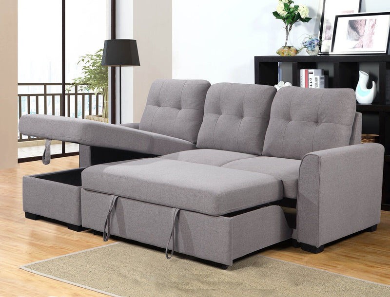 Carter 2-Piece Left-Facing Linen-Look Fabric Sleeper Sectional with Storage Chaise - Solis Grey 