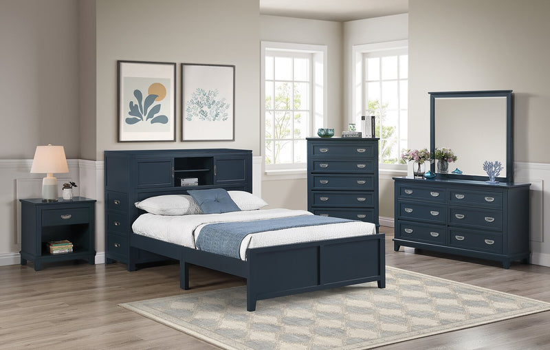 Quinn Full Bookcase Bed with Desk - Blue