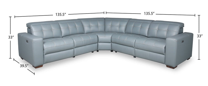 Geneva 3-Piece Pool Blue Genuine Leather Power Reclining Sectional with Power Headrests and USB Port
