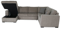 Made in Canada Legend 4-Piece Left-Facing Chenille Fabric Sleeper Sectional with Storage Chaise - Platinum Beige 