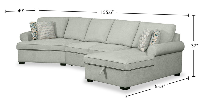 Scott Living Haven 3-Piece Left-Facing Chenille Fabric Cuddler Sleeper Sectional with Storage - Seafoam Blue