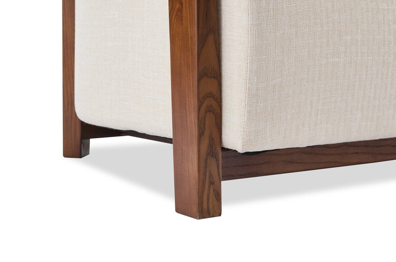 Amor 28.54\" Fabric Accent Chair with Wood Arms and Legs – Taupe